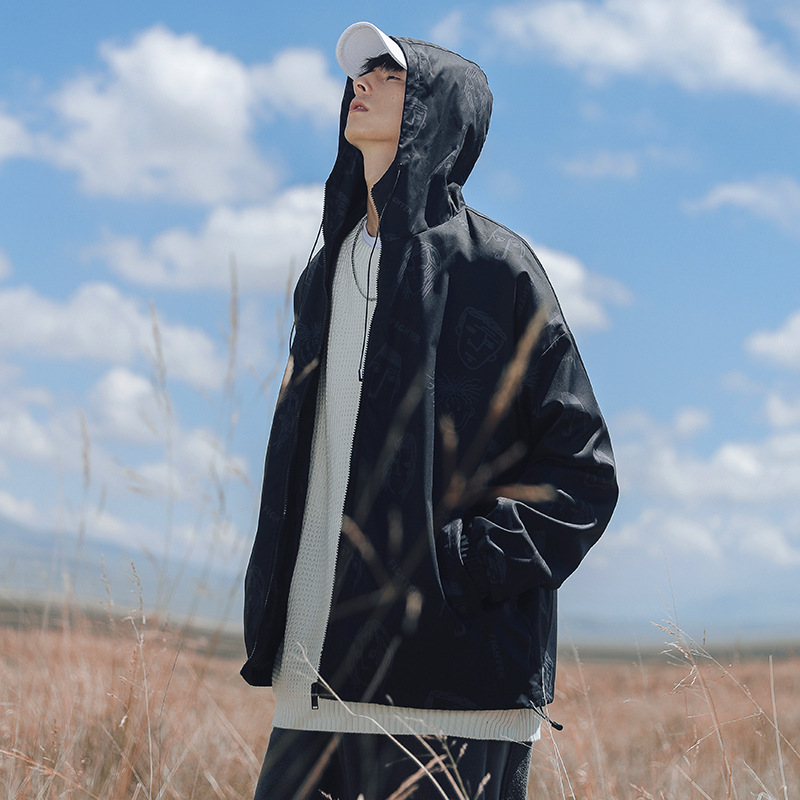 New Port Style Spring Tide Brand Hooded Coat All-match Taste Printed Jacket Quilted Windproof Men Jacket Cold Resistance