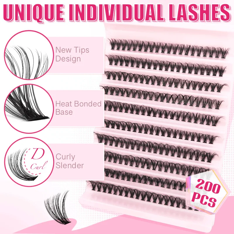 MIAOJIE 200 ชิ้น 30D Cluster ขนตาปลอมชุด DIY ขนตา, ความหนา 0.05 มิลลิเมตร, D Curl, ความยาวผสม 8-16 มิลลิเมตร