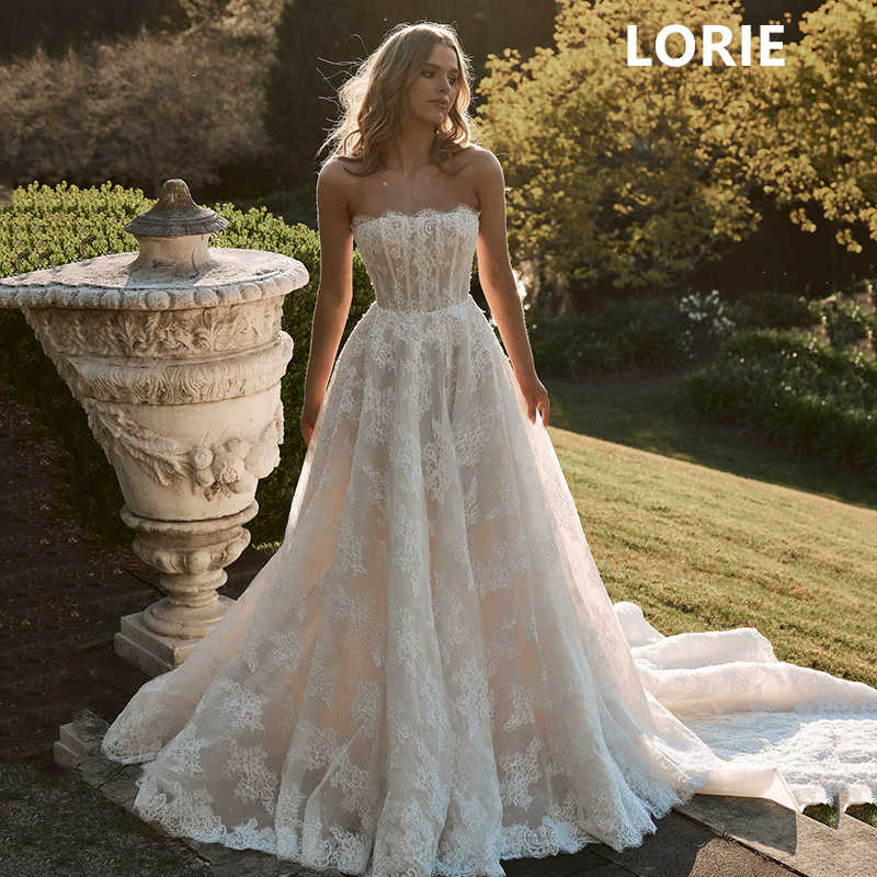 LORIE A-Linie ärmellose Brautkleider mit Applikationen, rückenfrei, Brautkleider mit langem Schwanz, Prinzessin, elegantes Brautkleid, individuell gestaltet 2024
