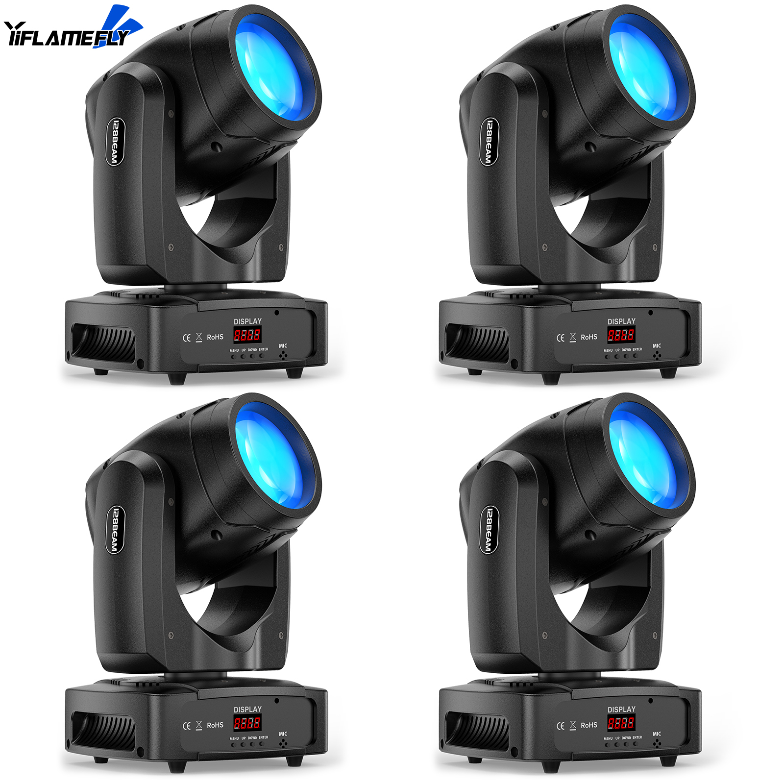 Yiflamefly 4 Stück 150 W RGBW LED Moving Head Lichter mit Streifenlichtern 11/13 Kanäle DMX512 Sprachaktivierung für Hochzeitsdisco
