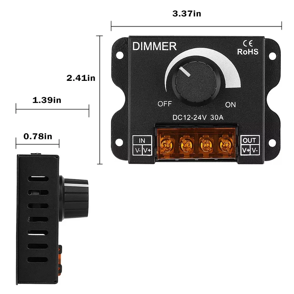Ściemniacz LED DC 12V 24V 8A/30A Regulator Jasności do Samochodu Kampera Jednokolorowych Taśm LED Ściemnianie LED
