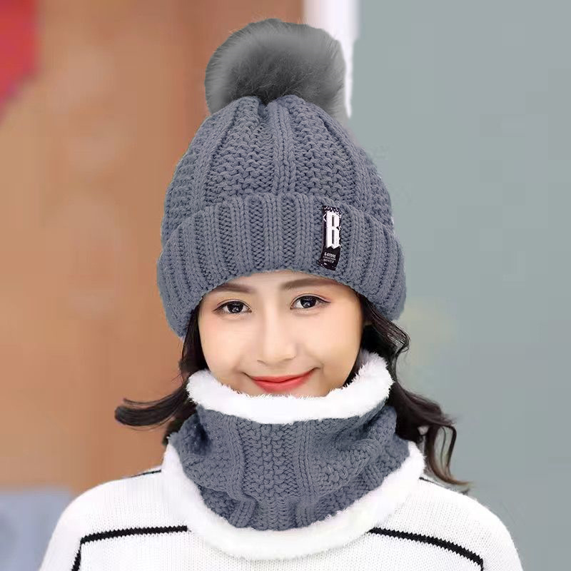 Strick mütze Ski Frauen mütze wind dicht Winter Outdoor Strick dicken siamesischen Schal Kragen warm halten Gesicht wärmer Mützen Hut