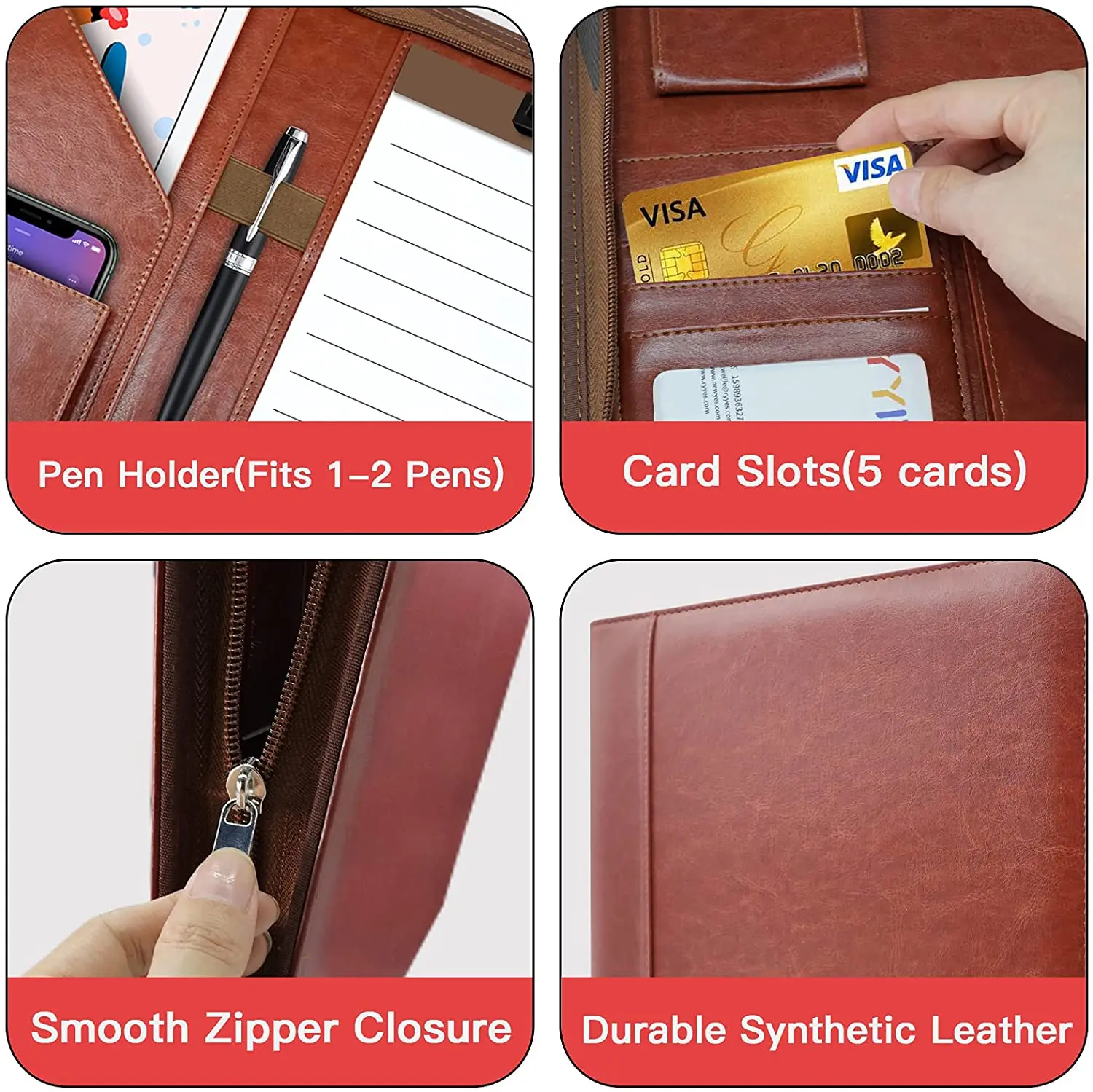 A4 Multifunctional Conference Folder Business Stationery Folder Leather Contract File Folders Zippered Organizer Card Holder