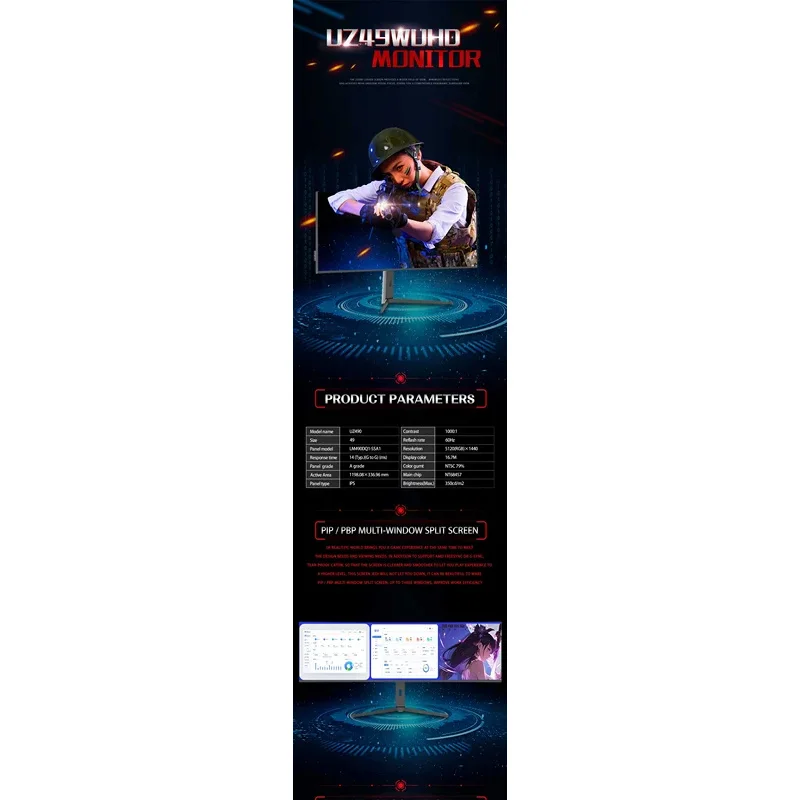 5120*1440 monitor de computador 49 polegadas 144hz 5k 4k Lcd conduziu o monitor curvo de 49 polegadas