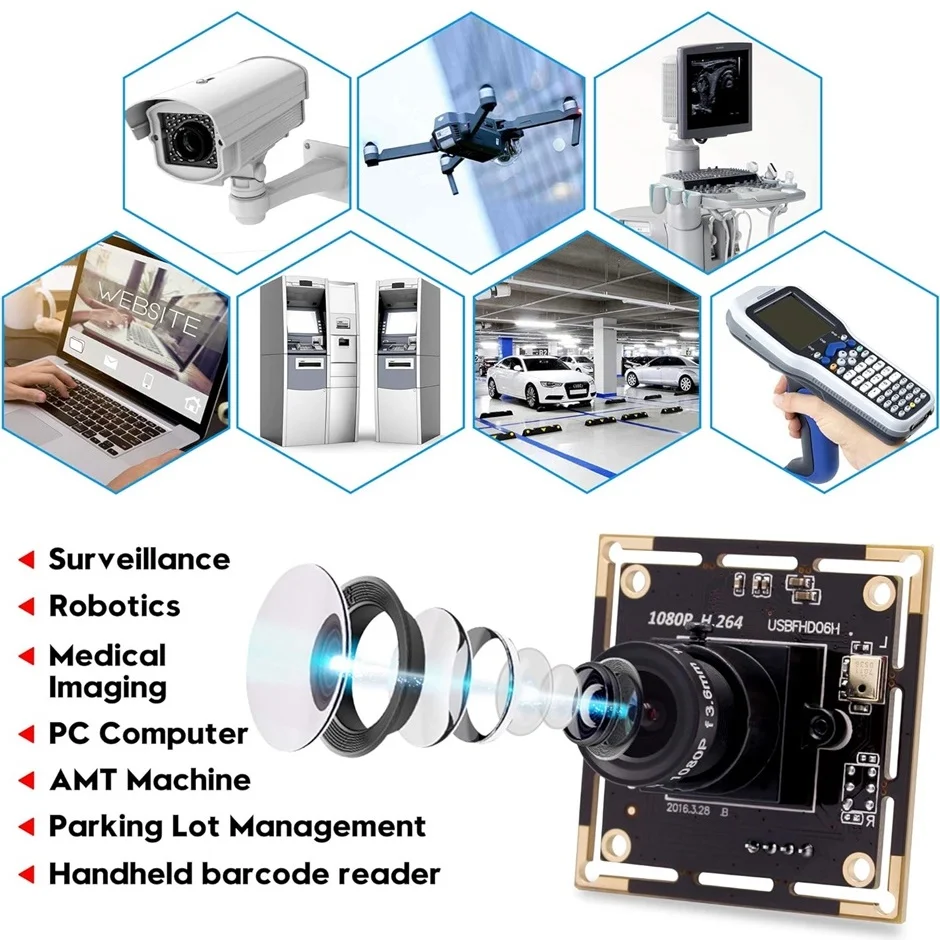 Миниатюрный модуль камеры ELP 2 МП 1080P с USB, 0,01 люкс, Аудио Микрофон с низким уровнем освещенности IMX323 H.264 CCTV, USB веб-камера промышленного наблюдения