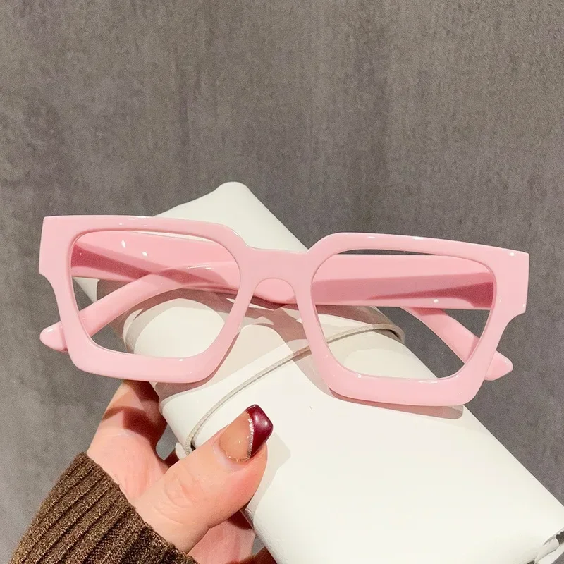 Gafas cuadradas con bordes gruesos para hombre y mujer, lentes ópticas de gran tamaño, antiluz azul, lisas, coloridas, Vintage
