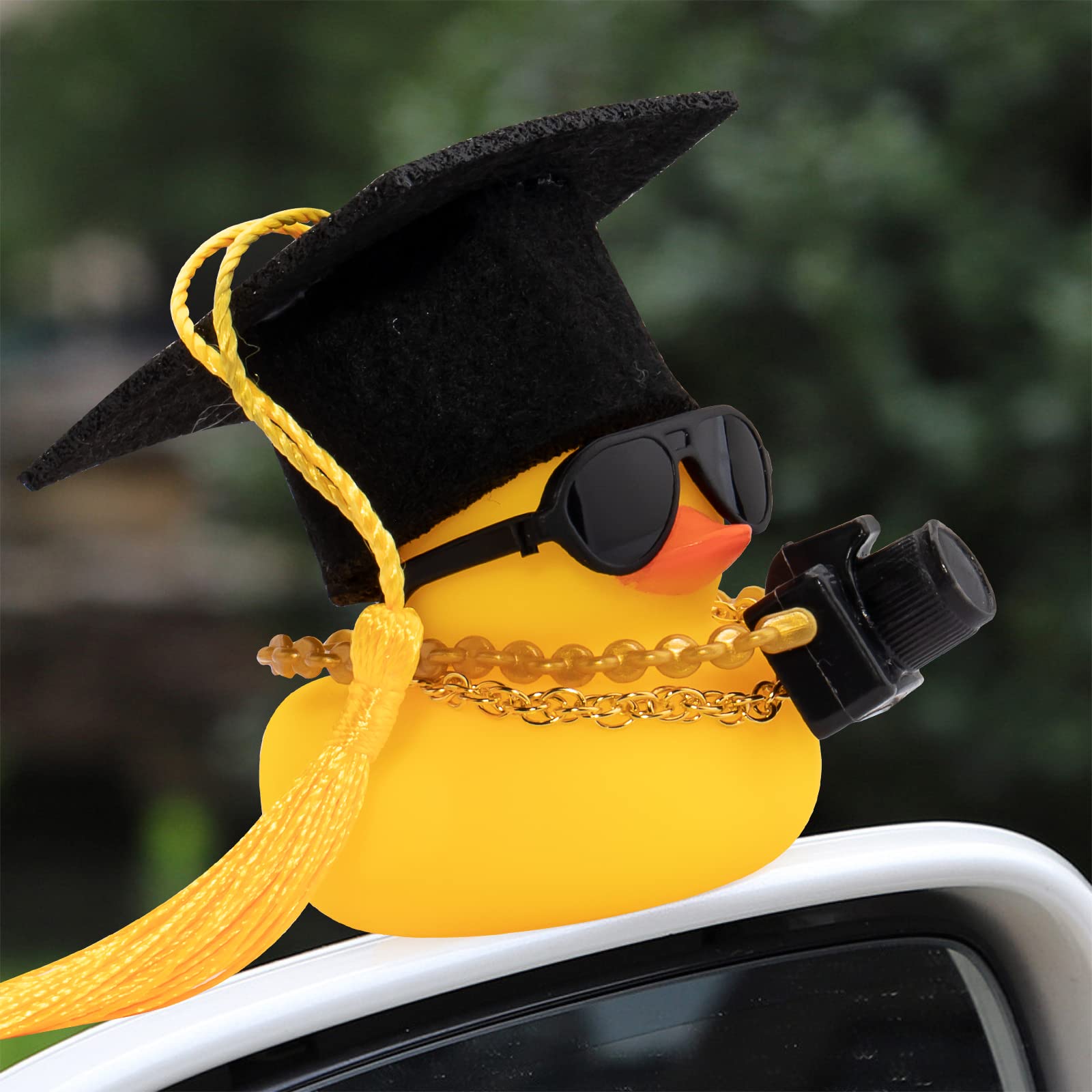 Rubber Duck Dashboard Decorations Camera Duck Car Accessories for Car Ornament with Mini Hat Swim Ring Necklace and Sunglasses