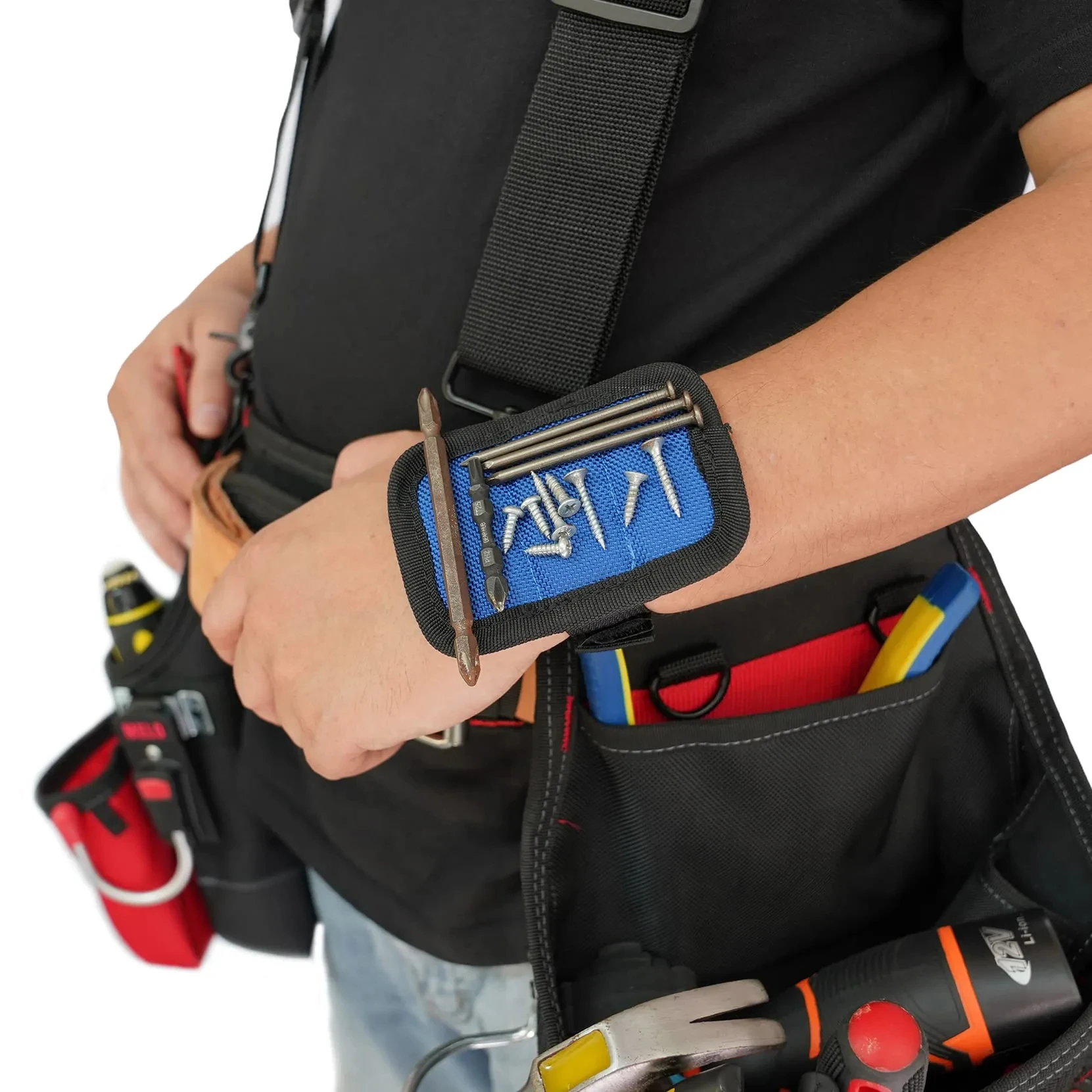 Tool Belt Suspender with Magnetic Wristband for Framer Carpenter Electrician Tool Belt