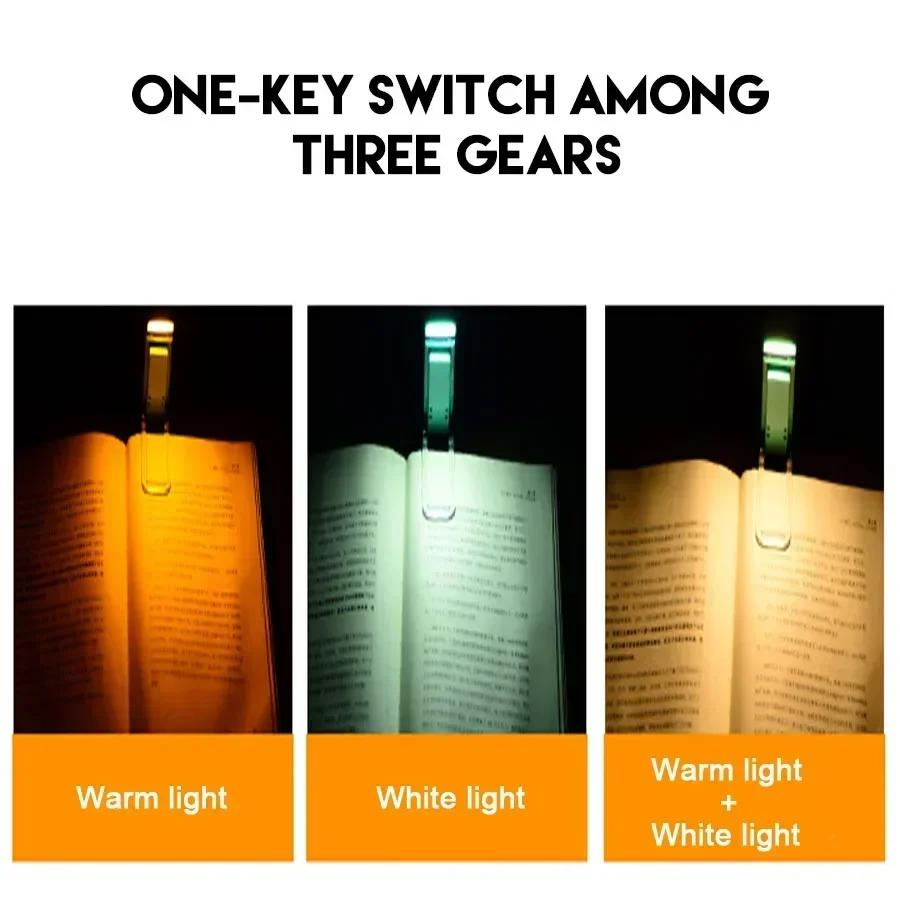 Lampe de lecture aste par USB, 3 couleurs, 5 luminosités, 1800K-6000K, lampe de lecture à clipser, veilleuse pour signet