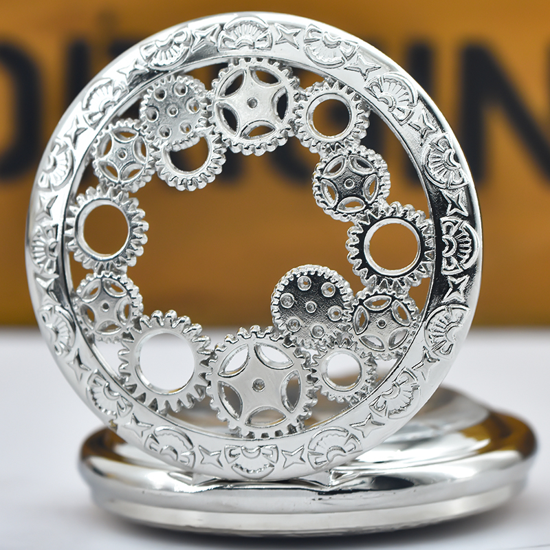 Preto oco engrenagem esculpida relógio de bolso de quartzo colar pingente relógio corrente masculino feminino presente memorial