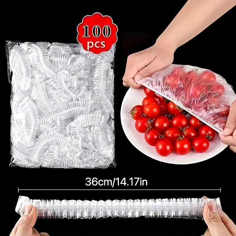 100 coperture elastiche riutilizzabili per alimenti - Guarnizioni trasparenti per piatti per ciotole estensibili (alternativa per coperture per stagnare e gastronomia)