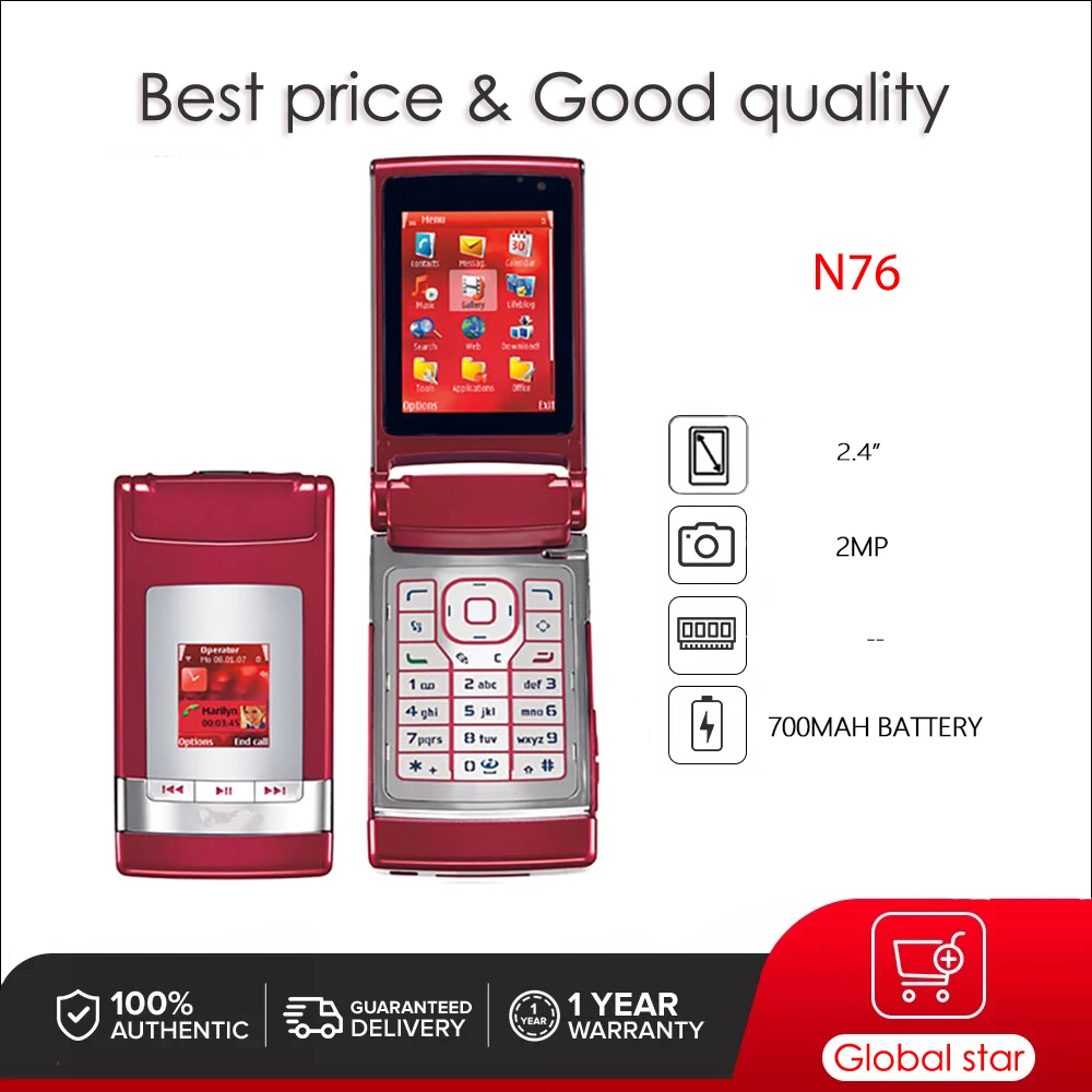 Original Unlocked N76 Bluetooth Loudspeaker Flip Mobile Phone Russian Arabic Hebrew Keyboard Made in Finland