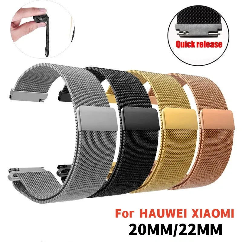 สายรัดแม่เหล็กสแตนเลสแบบ Milanese สำหรับ Samsung Watch4 Huawei GTR2 16มม. 18มม. 20มม. 22มม.