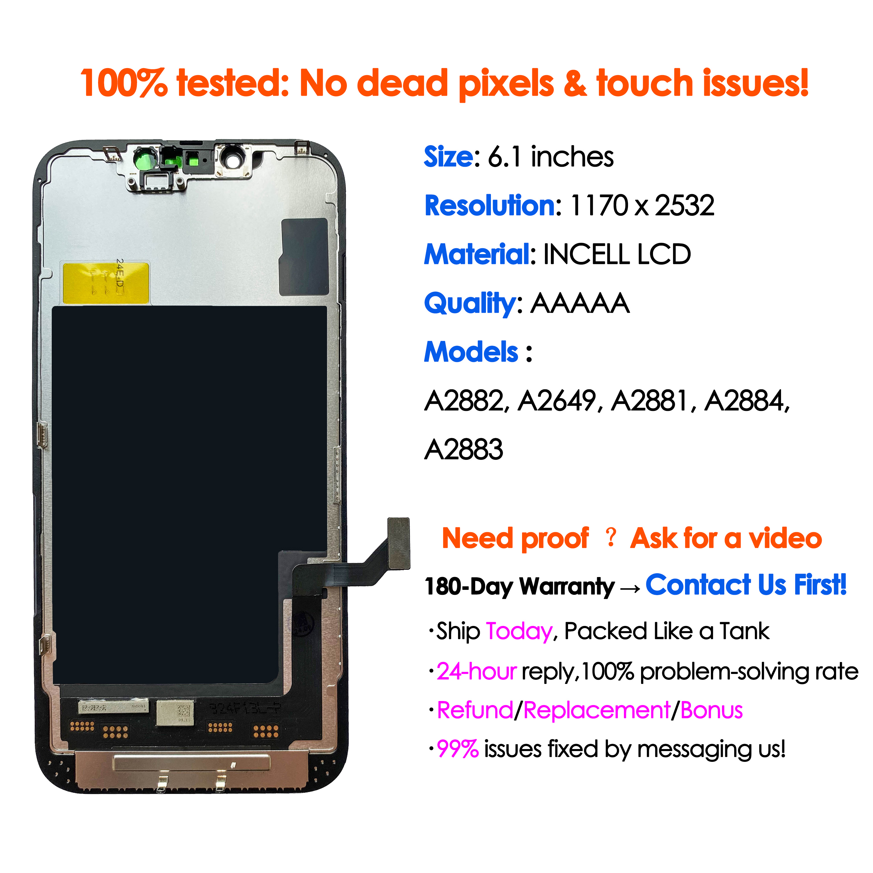 High quality AAA incell LCD For iPhone 14 Display Touch Screen Replacement Digitizer Assembly Repair parts Wholesale Kit