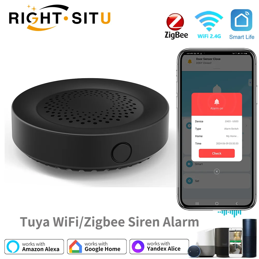 Tuya Zigbee WiFi-sirene-alarm voor Smart Home Security 100db-luidspreker Werkt met Alexa Yandex Alice Vereist Tuya Zigbee Hub.