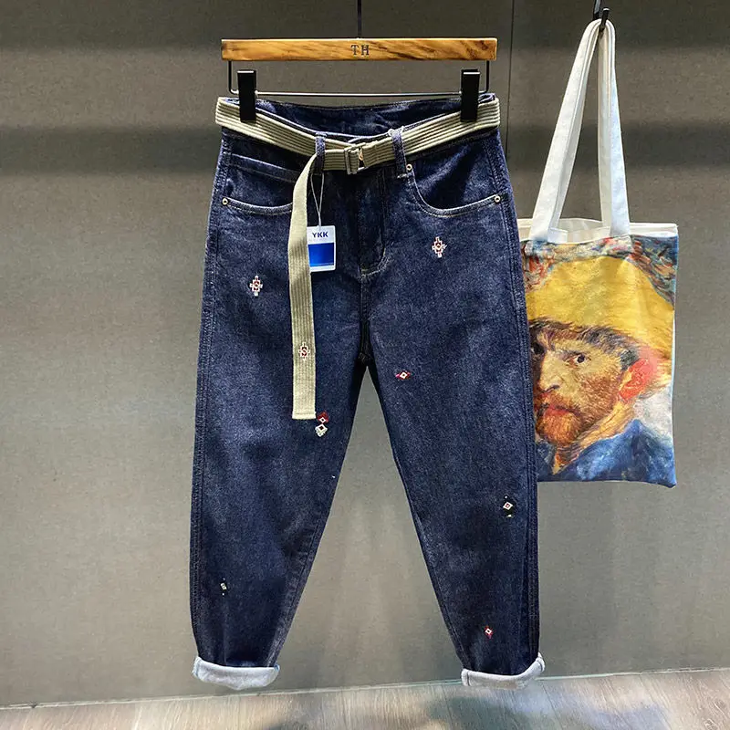 Mann Cowboy Hosen Stickerei Herren Jeans Abgeschnitten Harem Hosen Herbst Kleidung Denim Plus Größe 90er Jahre Streetwear Trend 2024 Retro