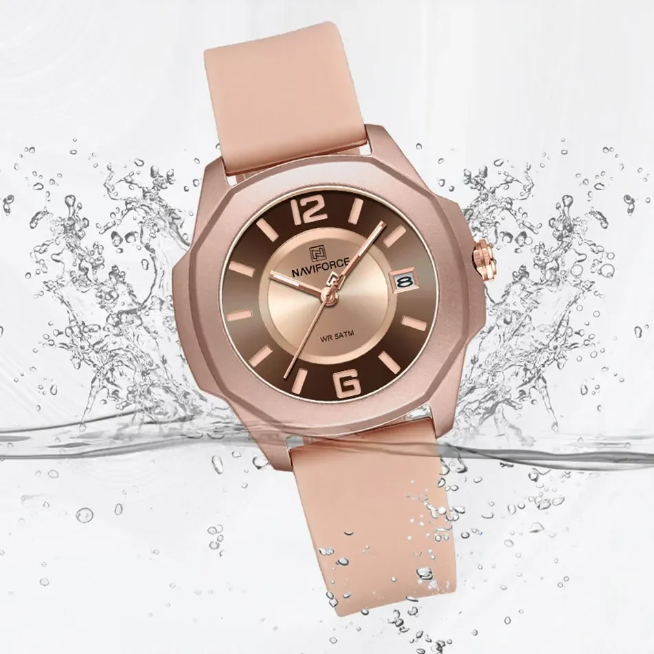 Reloj de lujo NAVIFORCE, relojes de cuarzo para Mujer, Reloj de pulsera con correa de silicona de estilo Simple para Mujer, relojes impermeables, Reloj para Mujer