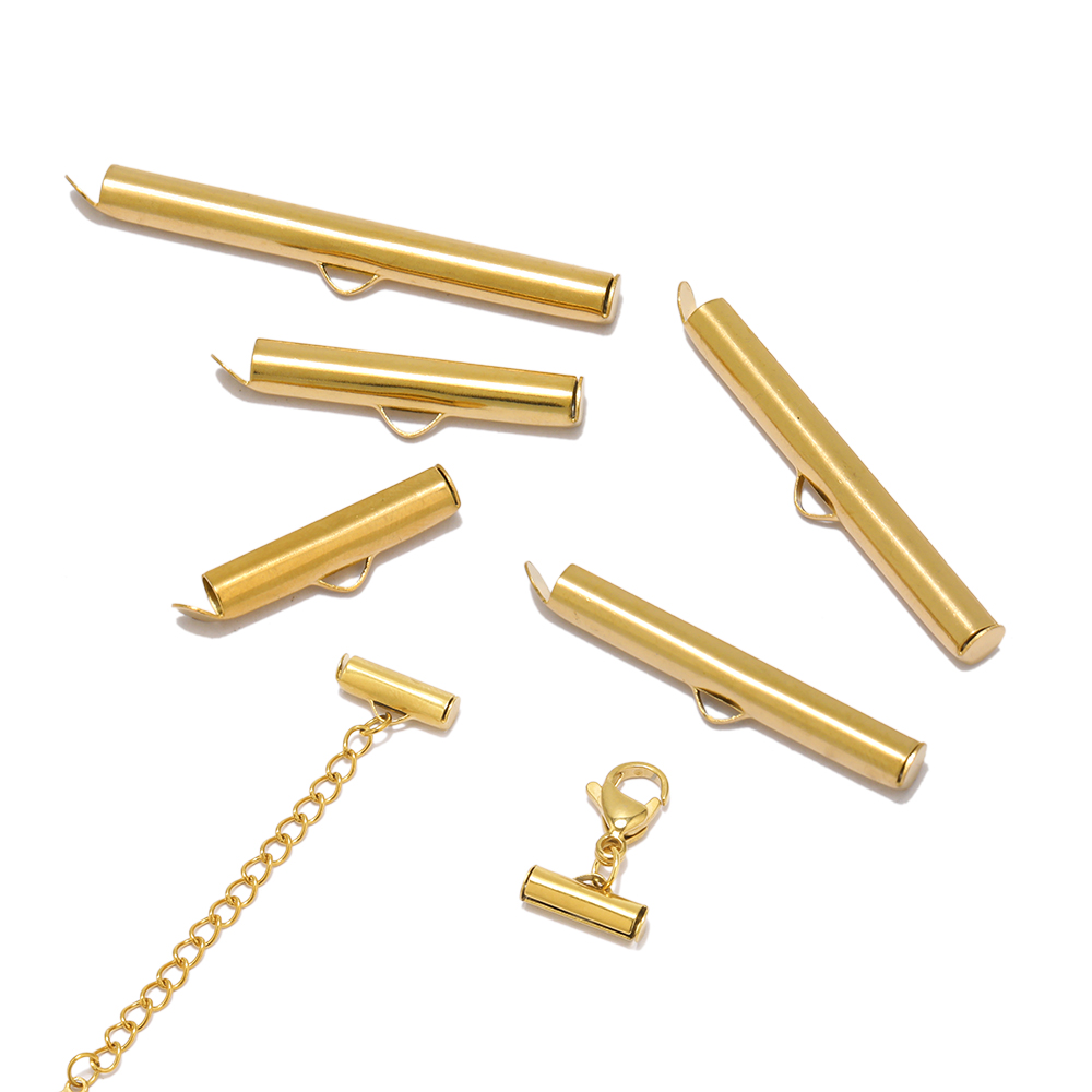 20 peças tampas de extremidade de crimpagem de aço inoxidável fecho deslizante fivelas conectores de tubos descobertas para pulseira diy acessórios de fabricação de jóias