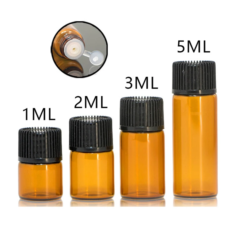 Botella vacía de aceite esencial de vidrio ámbar, botella de Perfume de vidrio de laboratorio, muestra de prueba de botella de aceite, 1ML/2ML/ 3ML/5ML, 10 Uds.