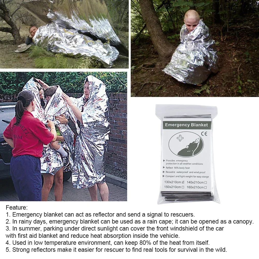1-10PCS Coperta di emergenza Antivento Foglio impermeabile Attrezzatura di sopravvivenza termica Kit di salvataggio militare di primo soccorso per il campeggio all'aperto