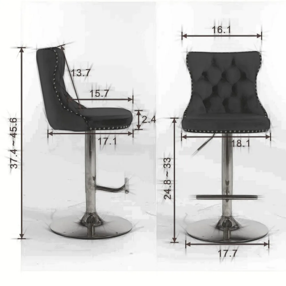 Swivel Velvet Bar Stools, Chrome Base Barstools Set of 2 with Tufted Backs, Upholstered Adjustable Seat for Pub, Kitchen Island