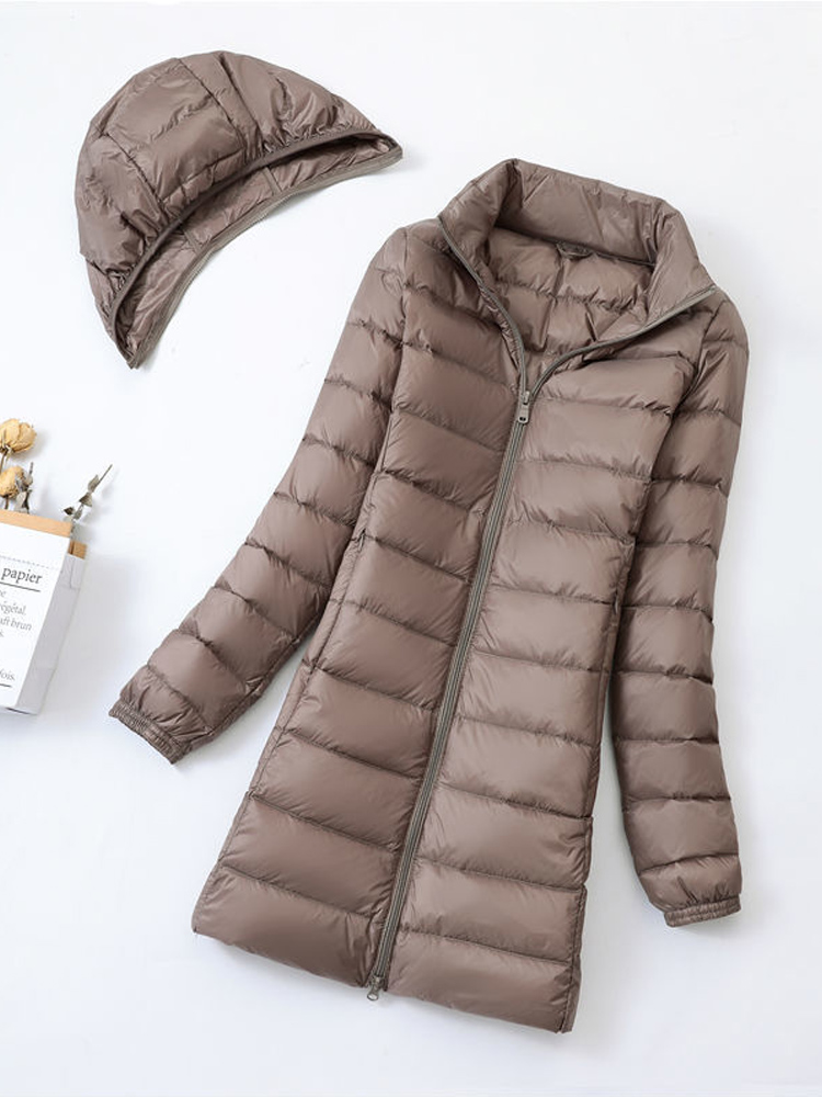 0-10 ℃   Frauen Kapuze Abnehmbare Winter Puffer Jacken Ultra Licht Mit Kapuze Ente Unten Mäntel Mode Büro Dame Lange Feder Parkas 7XL