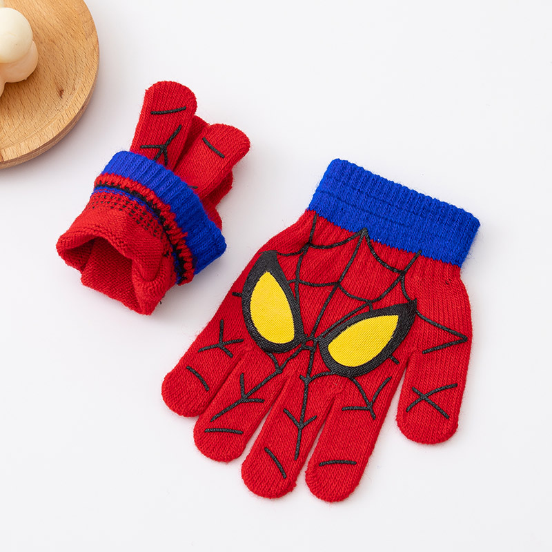 3-8 ปีฤดูใบไม้ร่วงฤดูหนาวเด็กถักถุงมือน่ารักการ์ตูน Spider Full Finger Boys WARM กลางแจ้งเด็ก Mittens
