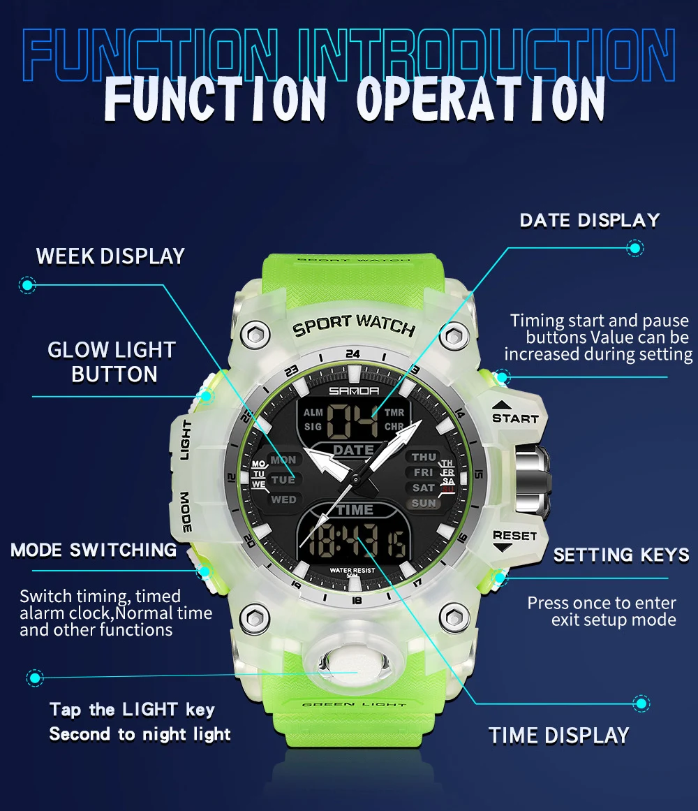 Nuevo reloj electrónico Sanda 6126 con pantalla única, calorímetro de paso 2024, luz nocturna Simple, reloj electrónico deportivo resistente al agua