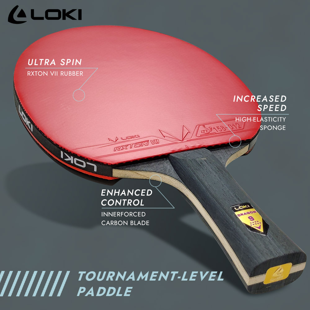 LOKI 9-sterren tafeltennisracket gloednieuwe professionele pingpong paddlebat, RXTON 7 kleverig rubber, 5 hout 2 carbon blad