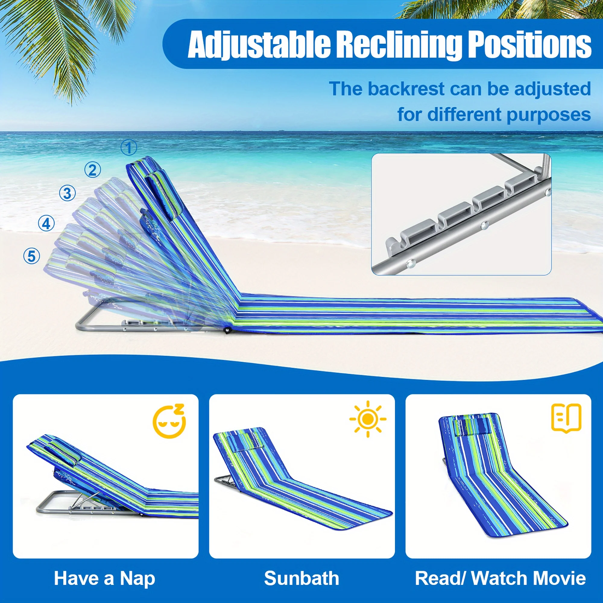 Ajustável Lounge Chair Mat Set, Estilo listrado para relaxamento final, Cadeiras com Sunbathing Table