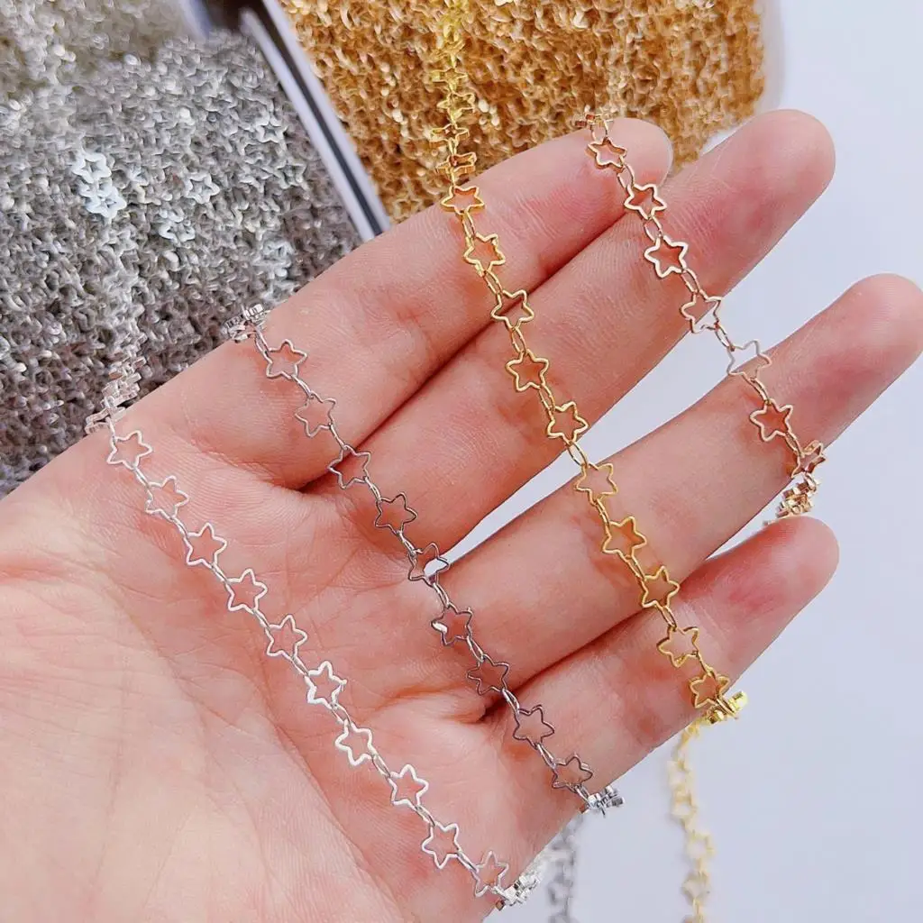Cadena de cobre de estrella de Color dorado de 2 metros y 1 metro para hacer collares, suministros, cadena de pulsera con dijes para fabricación de joyería, accesorios DIY