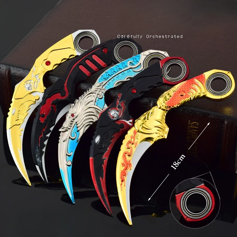 16 ซม.มังกร Karambit Rotatable Alloy CRAFT รุ่น Dark Moon Double Thorns Claw มีด Golden Dragon อาวุธการฝึกอบรมมีดของเล่นเด็ก