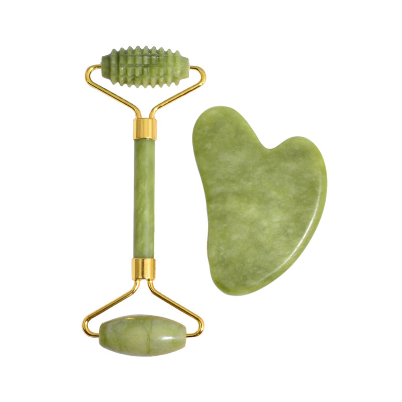 Masajeadores de Jade para cara y cuerpo, raspador Gua Sha, juego de rodillos faciales de belleza, piedra Gouache Natural, masaje adelgazante, cuidado de la piel, 2 uds.