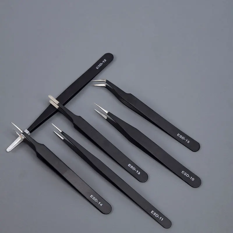 ESD แหนบสแตนเลส 6 ชิ้นชุด Precision Maintenance อุตสาหกรรมซ่อมโค้งเครื่องมือบ้านทํางานชุดทํามือเครื่องมือ