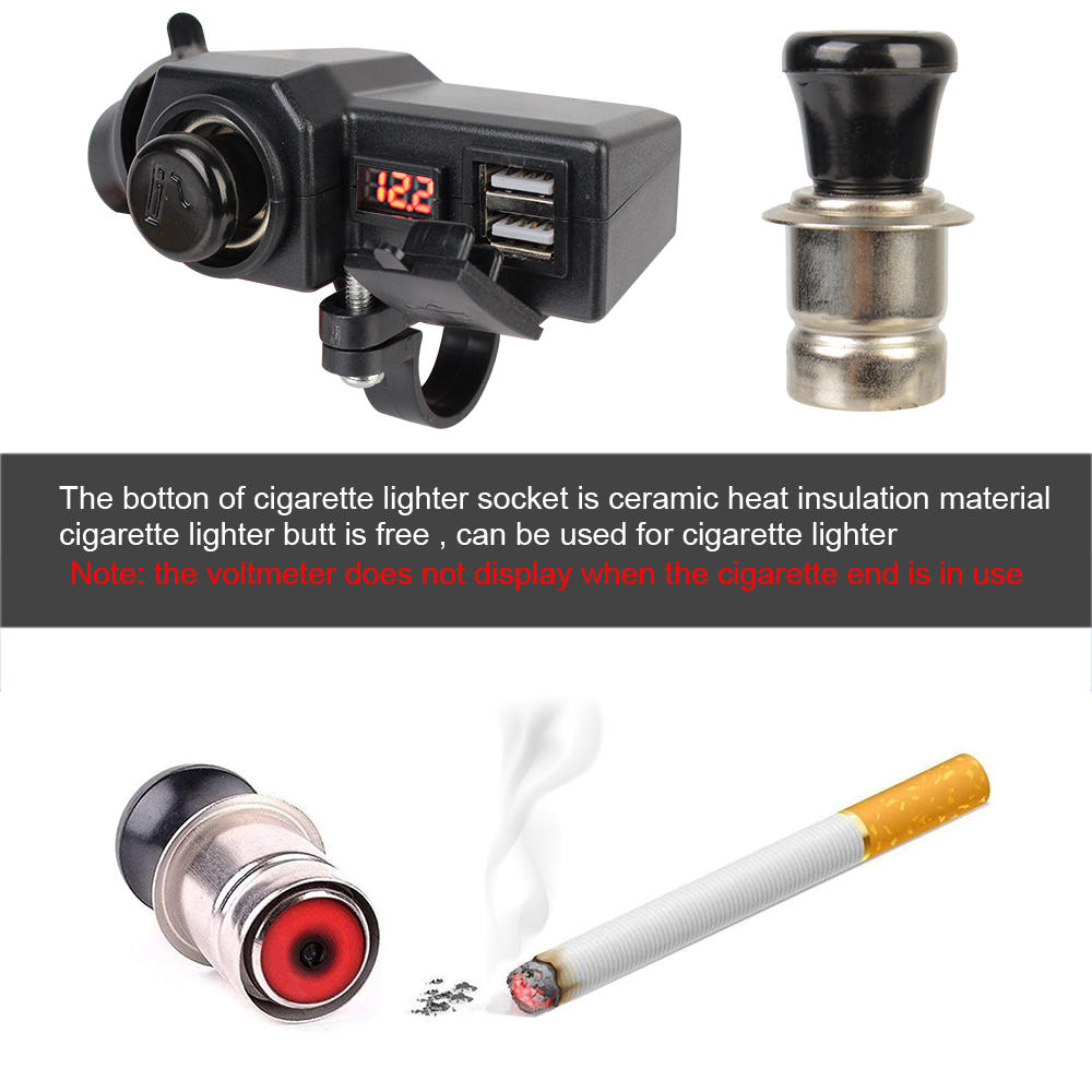 Enchufe USB Dual con encendedor de cigarrillos, medidor de voltaje Digital, cargador de motocicleta, interruptor de encendido/apagado, 3,4 A, carga rápida 3,0, 10-24V