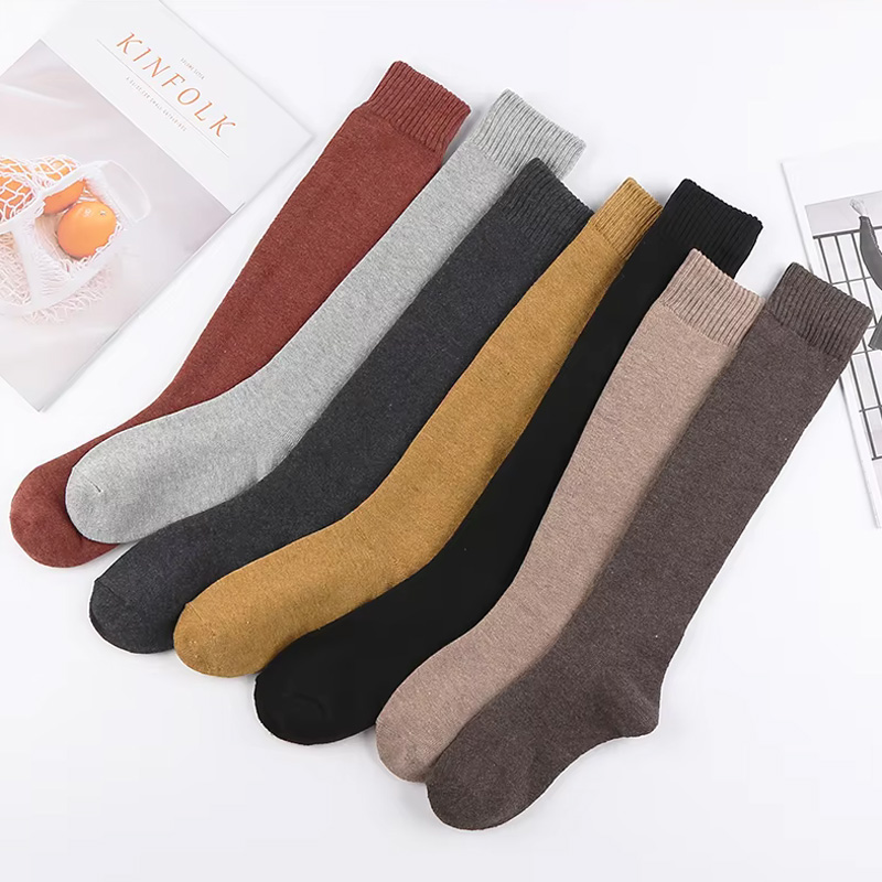 Calzini da donna invernali caldi calze lunghe spesse cotone termico spugna solido Harajuku traspirante addensare casual calzini alti al ginocchio