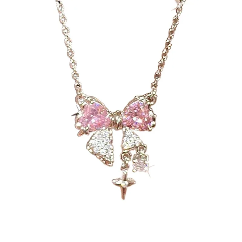สีชมพูหวานสร้อยคอสุภาพสตรีแฟชั่นประกาย Rhinestone Star Shape จี้ Clavicle CHAIN งานแต่งงานที่ละเอียดอ่อนอุปกรณ์เสริม