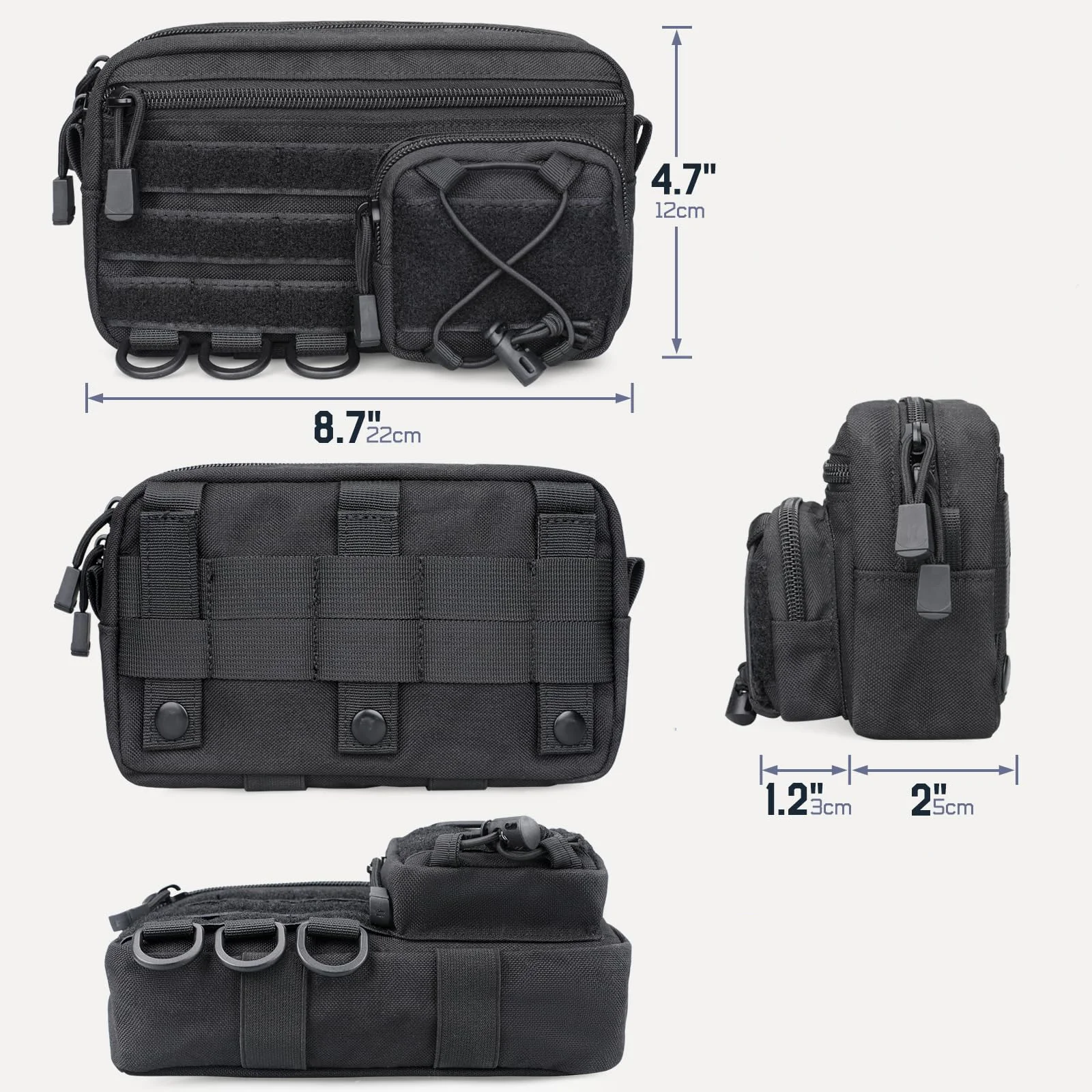 Tactical Molle Horizontal Admin Pouch with Front Drawstring Pocket EMT Pouch EDC Utility Orgaznier Bag