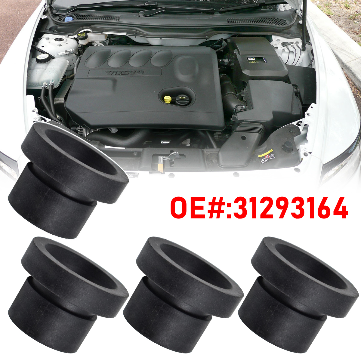 4X Rubber Engine Cover Grommet Buffer Mount Bush Stopper Pad 31293164 For VOLVO C30 S40 V50 C70 V70 S80 2.0 TDCI Diesel Engine