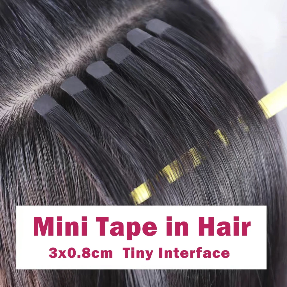 Mini-Tape in Echthaarverlängerungen, doppelseitig, unsichtbar, nahtlos, Tape im Haar, 10 Stück/Set, natürlich, glatt, Schwarz, Braun, Blond