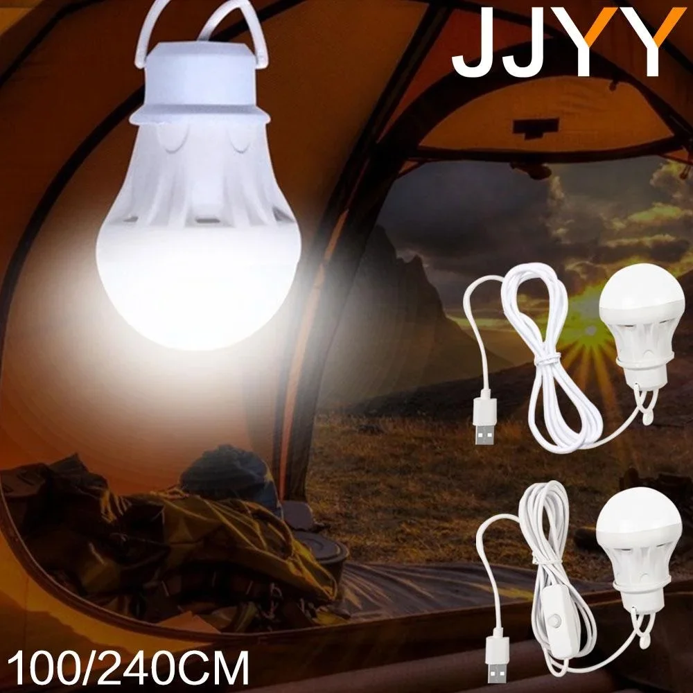 JJYY 100/240 CM USB Gloeilamp LED Draagbare Camping Licht Mini Gloeilamp 5 V Power Boek Licht met Schakelaar Knop