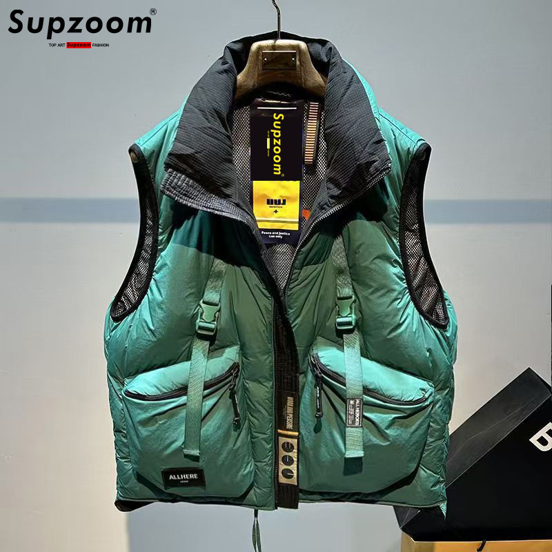 Supzoom เสื้อกั๊กขนเป็ดหนา2024สำหรับผู้ชายและผู้หญิง, คอตั้งมาใหม่ล่าสุดหนังตัวอักษรสำหรับฤดูใบไม้ร่วงและฤดูหนาว