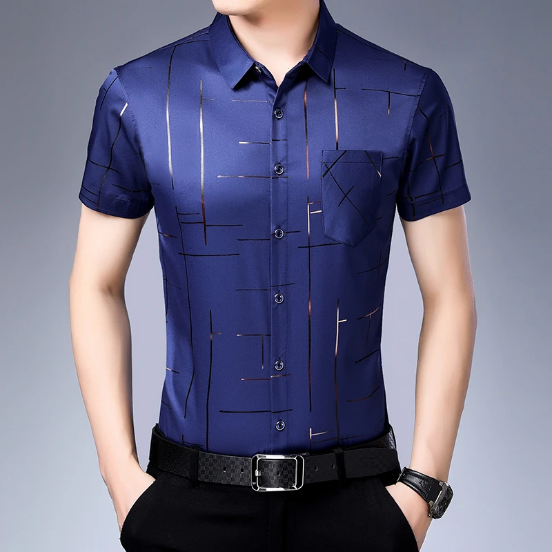 Nueva camisa de manga corta informal de negocios para hombres, sin hierro ni resistente a las arrugas