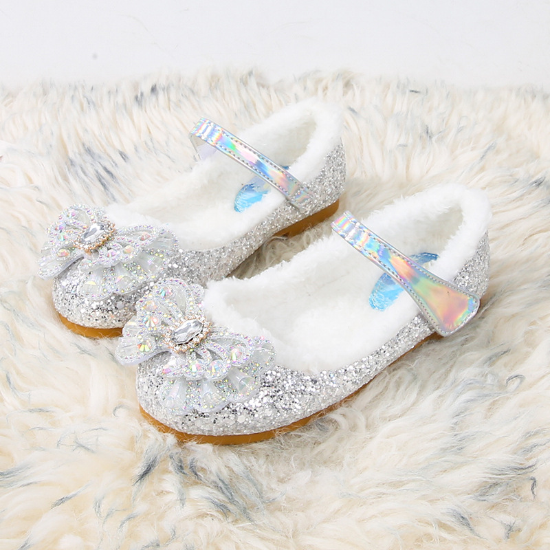 Disney Herbst Mode Perle Bogen Strass Gefrorene Elsa Prinzessin Mädchen Schuhe Flache Kinder Prinzessin Warme Winter Schuhe Größe 23-36