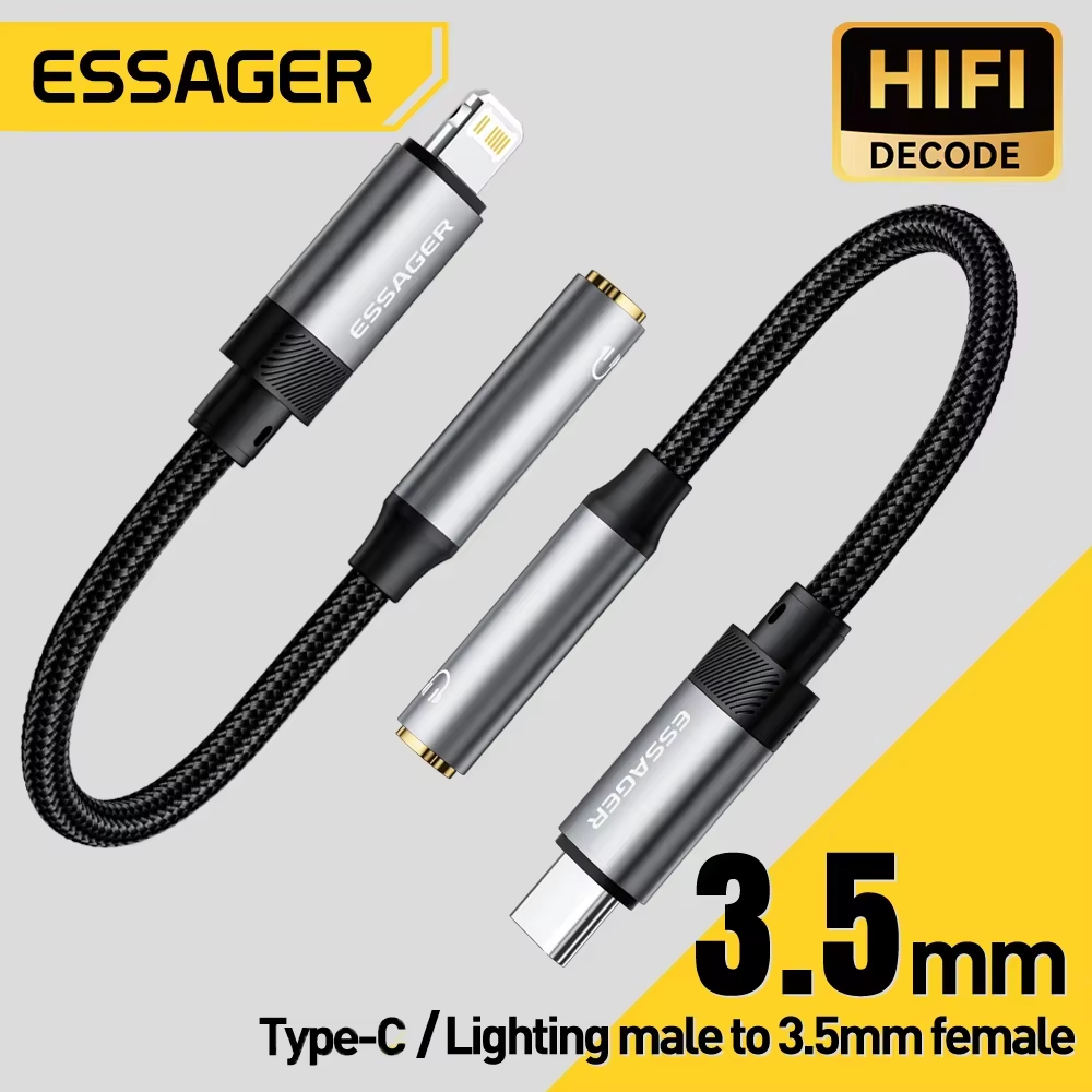 Essager Cable auxiliar tipo C a conector auxiliar de 3,5mm para iPhone 15 Samsung MacBook Lightning a adaptador de Audio para auriculares de 3,5mm para iPhone14 13