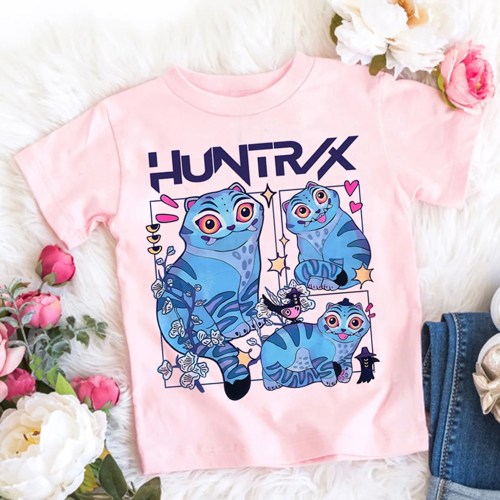 Camiseta Kpop Demon Hunters para niños, ropa con estampado de Meme de dibujos animados de Anime, camisetas básicas con cuello redondo para niños, camisas informales, regalo