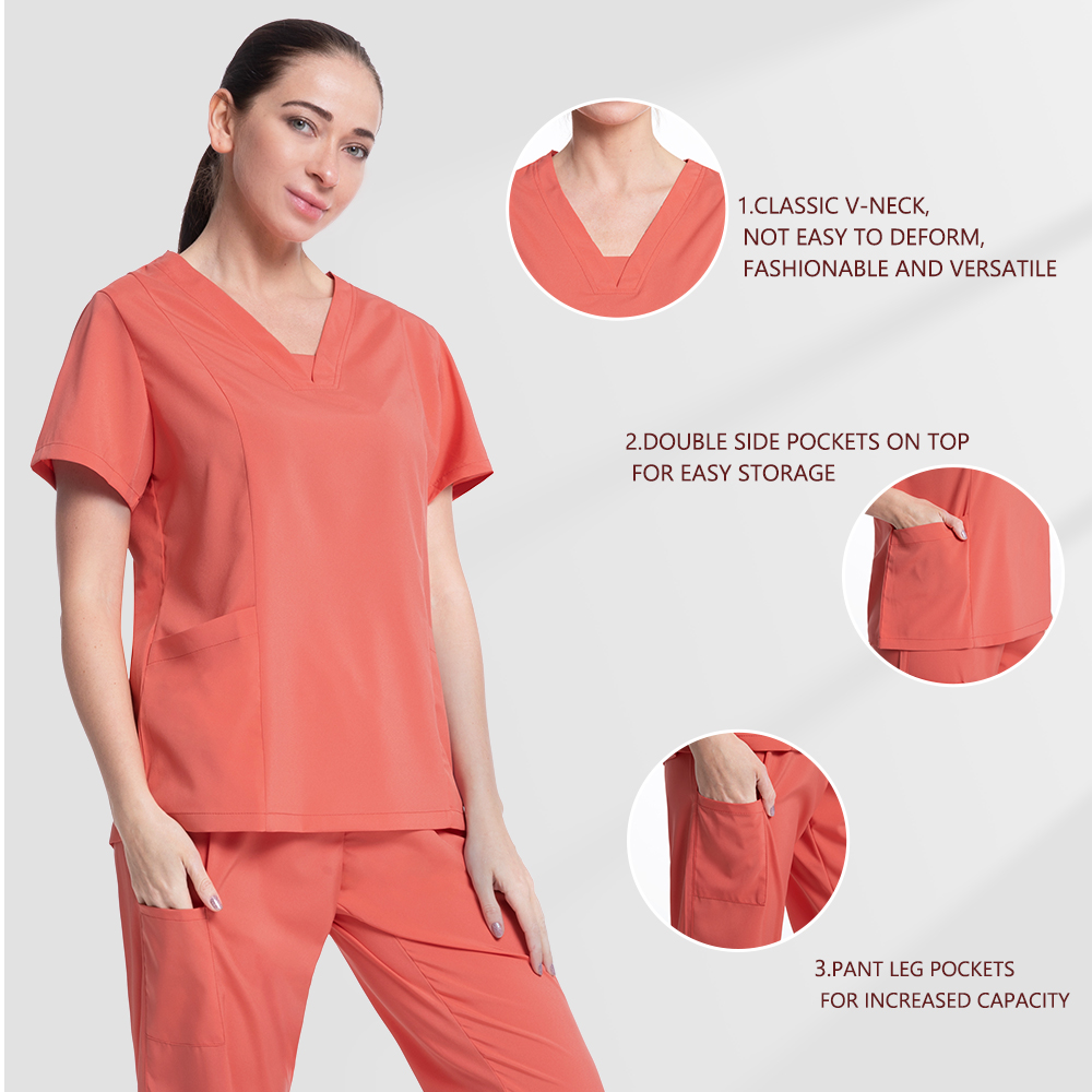 Conjunto de uniforme para enfermera, ropa de trabajo, Top y pantalón de enfermería, traje de trabajo de color sólido resistente al blanqueamiento de cloro