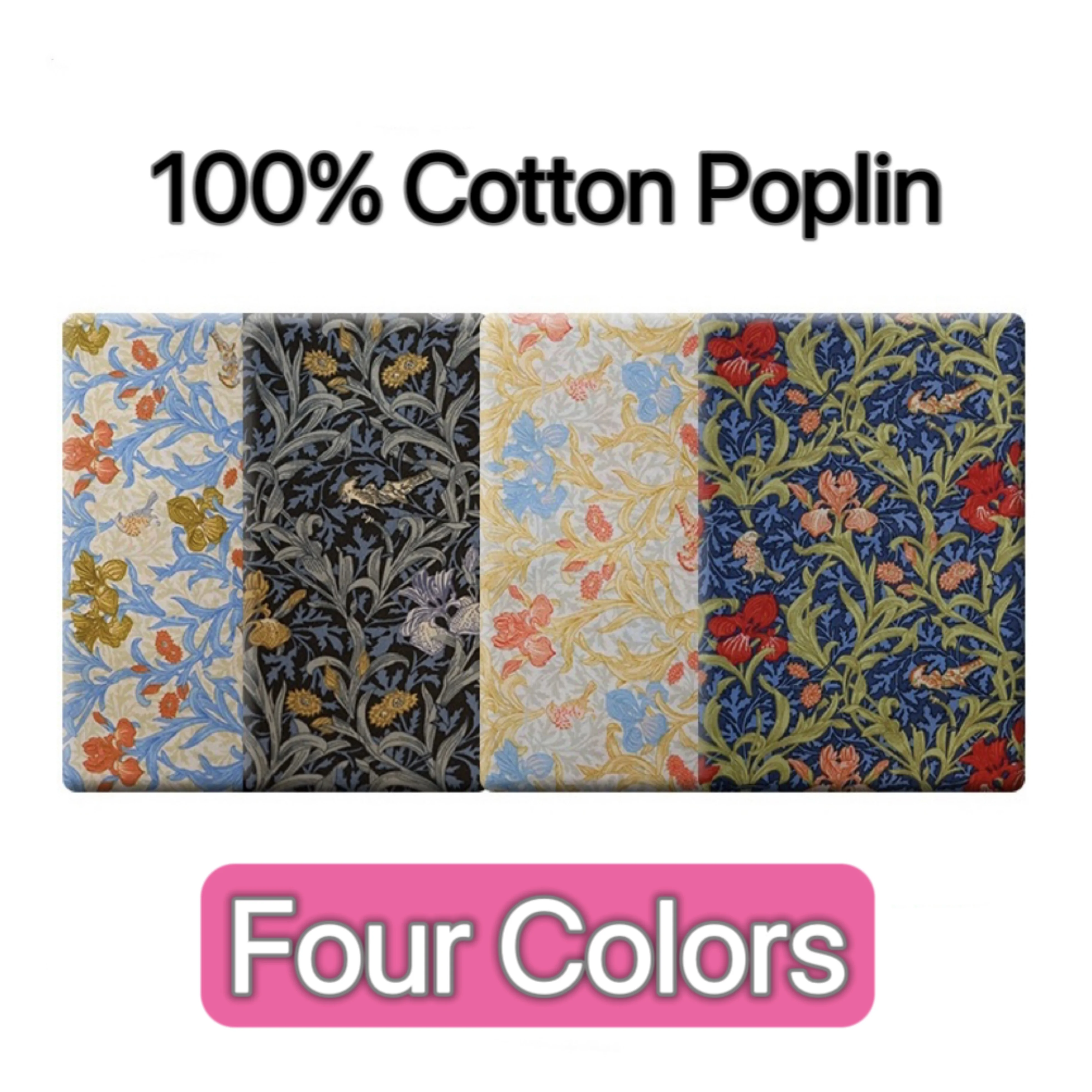 ผ้าฝ้าย 100% 60S Poplin Dark สี William Morris Series รูปแบบผ้าเย็บมือ DIY ตุ๊กตาเสื้อผ้าชุดการออกแบบผ้า