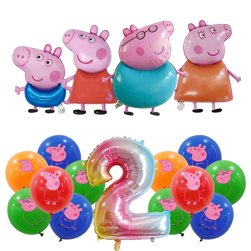 Peppa Pig decoración de fiesta de cumpleaños globo de papel de aluminio para niños suministros para eventos vajilla desechable Banner telón de fondo regalo