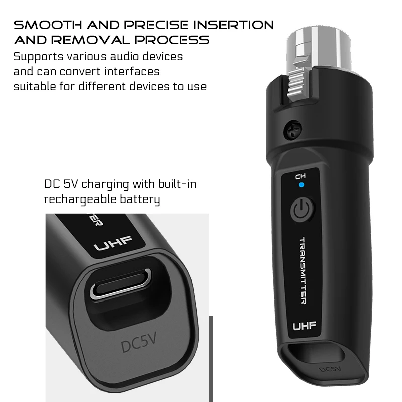 Sistema conversor de microfone com fio para sem fio, transmissor e receptor para microfone dinâmico, guitarra, mixer de áudio, sistema pa